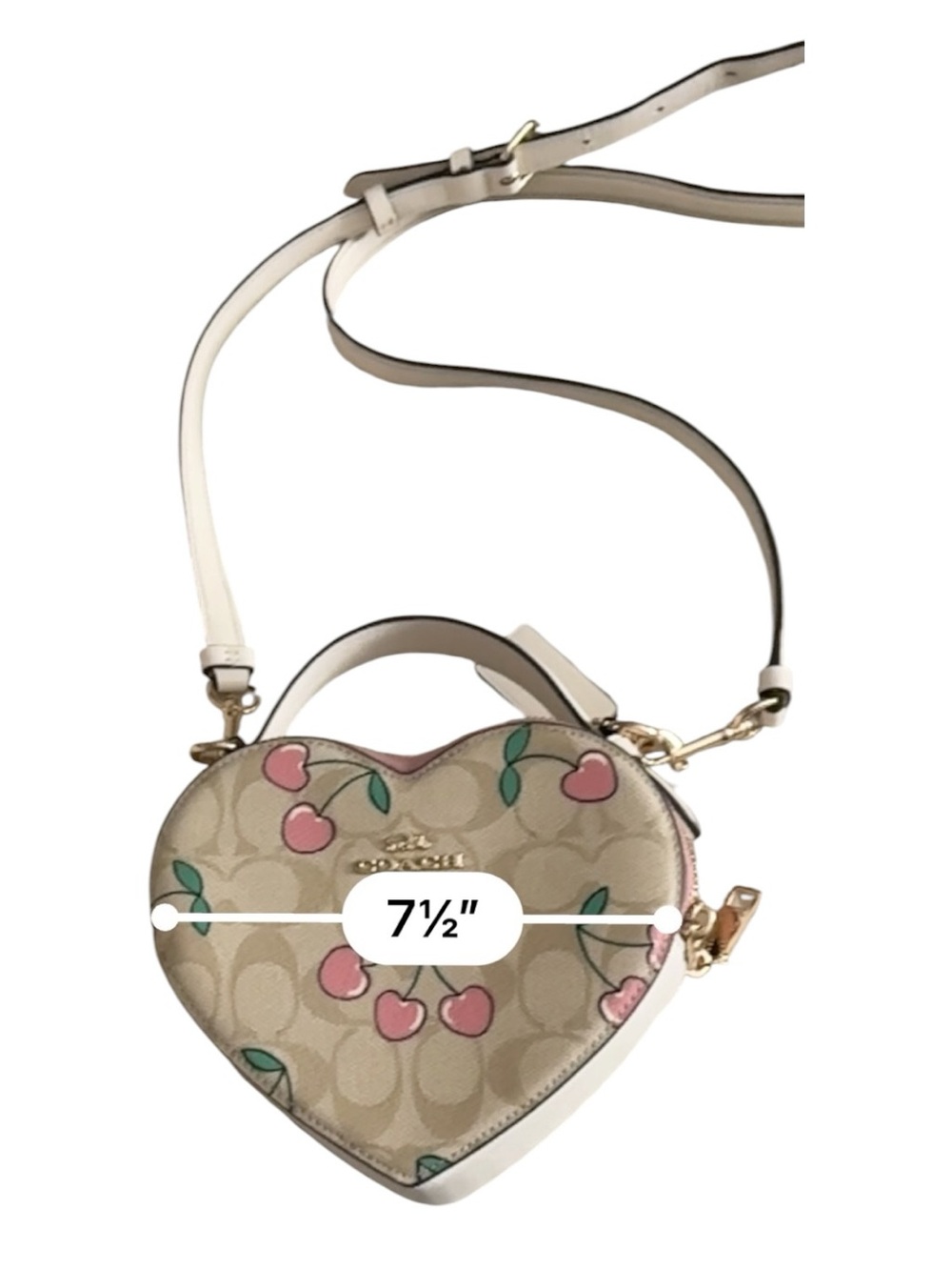 Coach Pink Cherry Print Beige Heart Crossbody - Picture 10 of 13